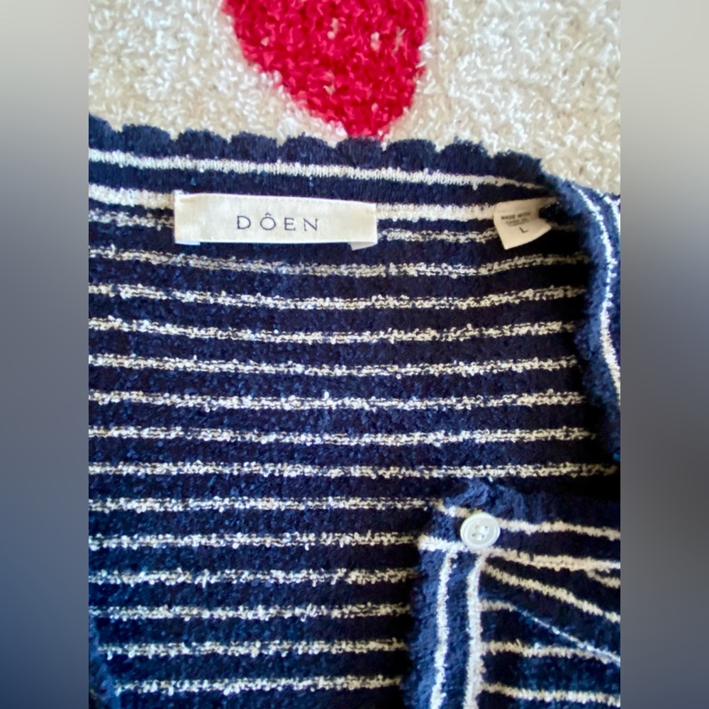 Doen Navy and White Striped Terry feel Cardigan